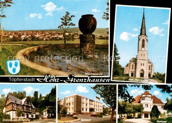 Hoehr-Grenzhausen Panorama Toepferstadt Kirche Kurhotel Rathaus Grenzau Burgruin