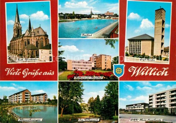 Willich Kirche Freibad Hospital DRK Haus Moosheide Volkspark Altenwohnungen Teic