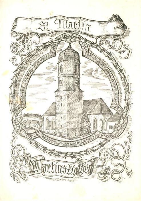 Martinskirchen Katholische Kirche St Martin Zeichnung Walter Pera Kuenstlerkarte