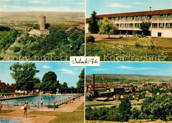 Salach Landschaftspanorama Burgruine Schule Freibad
