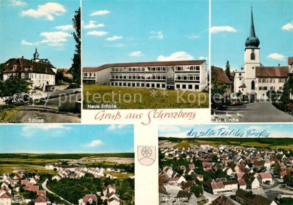 Schrozberg Schloss Schule Kirche Siedlung Stadtpanorama