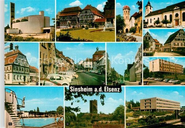 Sinsheim Elsenz Kirche Hotel Jugendstift Strassenpartie Krankenhaus Rathaus Frei