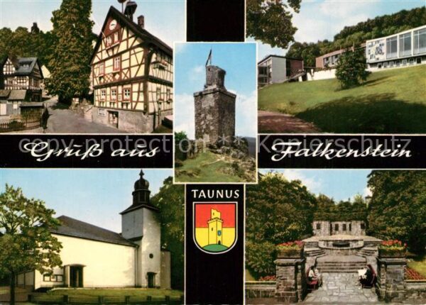 Falkenstein Taunus Altstadt Fachwerkhaeuser Burgruine Kirche Schule Wappen