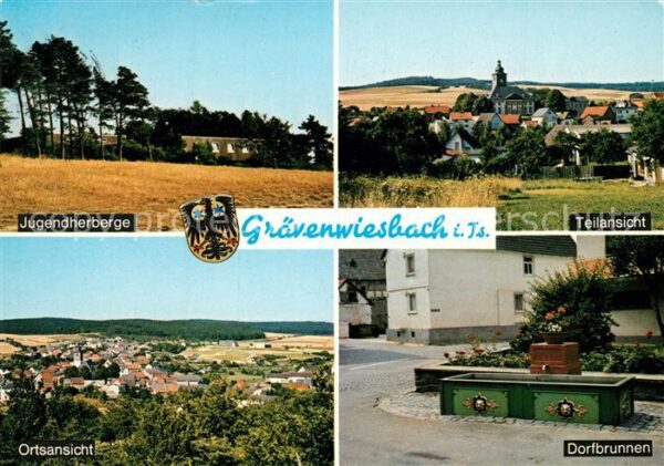 Graevenwiesbach Jugendherberge Dorfbrunnen Ortsansicht mit Kirche Landschaftspan