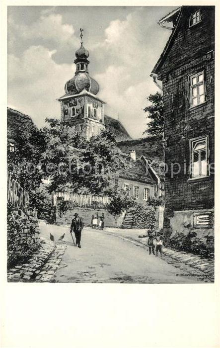 Vielbrunn Gasthof Pension zum Hasen Kirche Kuenstlerkarte