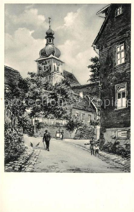 Vielbrunn Gasthof Pension zum Hasen Kirche Kuenstlerkarte