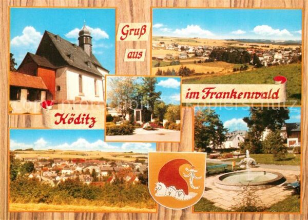 Koeditz Oberfranken Panorama Kirche Gedenkstein Brunnen Wappen