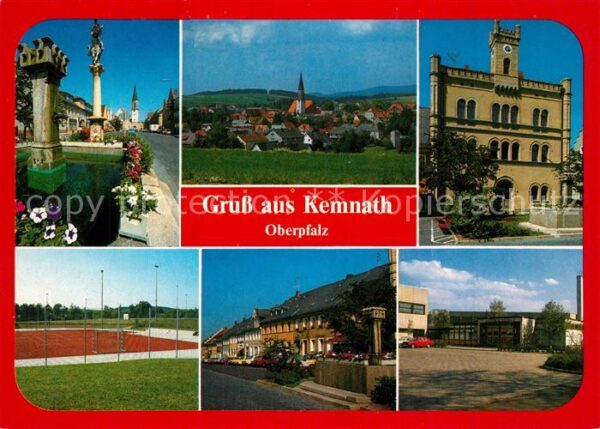 Kemnath Stadt Ortsansicht mit Kirche Gebaeude Strassenpartie Schwimmhalle Sportg