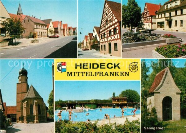Heideck Strassenpartien Fachwerkhaus Brunnen Kirche Freibad Kapelle Selingstadt