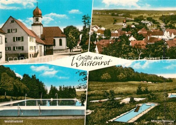 Wuestenrot Kirche Ortsblick Waldfreibad Minigolfanlage