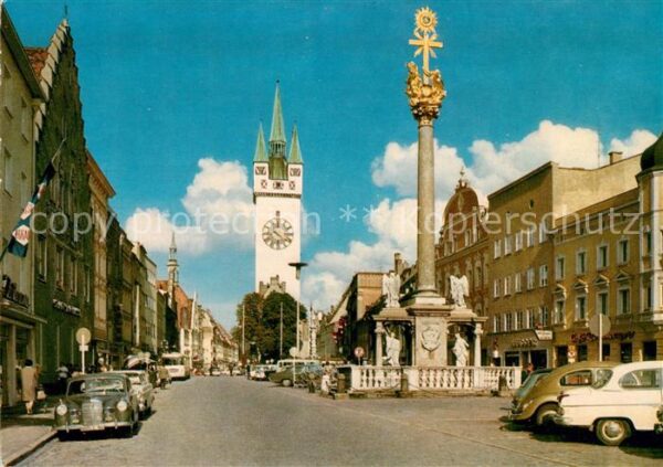 Straubing Theresienplatz Stadtturm Dreifaltingkeits-Saeule