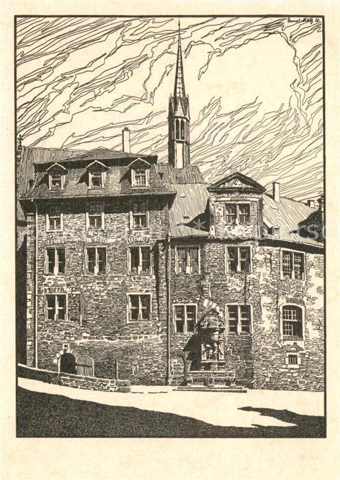 Kassel Renthof Bruederkirche nach Federzeichnung aus der Mappe Alt-Cassel von Er