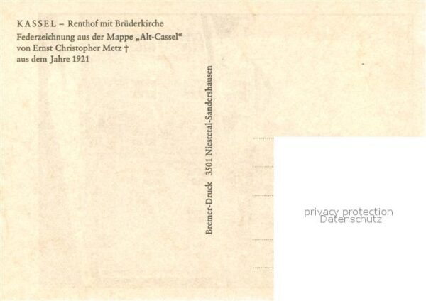 Kassel Renthof Bruederkirche nach Federzeichnung aus der Mappe Alt-Cassel von Er – Bild 2