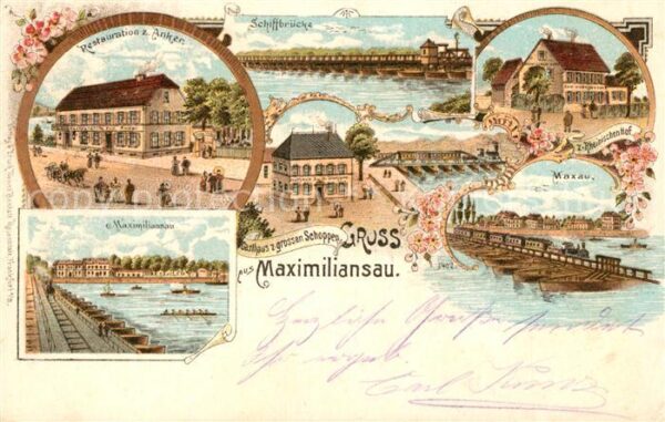 Maximiliansau Schiffsbruecke Restauration Anker Gasthaus grossen Schoppen