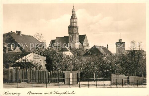 Kamenz Sachsen Damm mit Hauptkirche