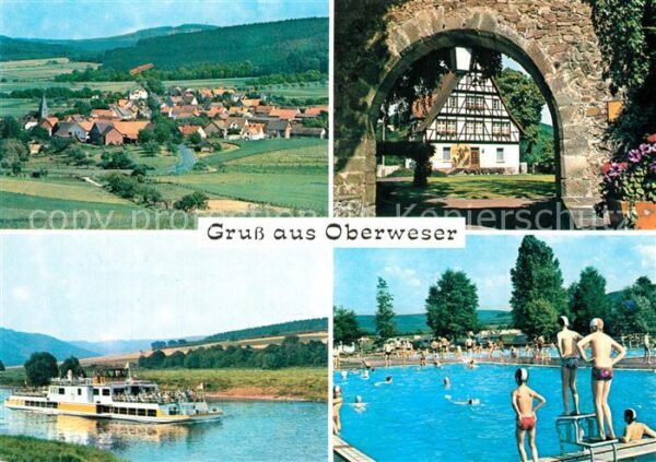 Oberweser Hessen Panorama Torbogen Faehre Schwimmbad