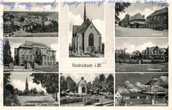 Neubeckum Kath Kirche Bahnhof Landwirtschaftsschule Volksschule Markt Kirche Kri