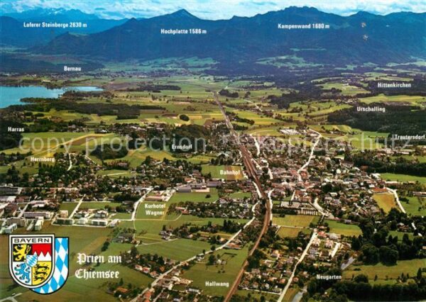 Prien Chiemsee mit Bayerischen Alpen Fliegeraufnahme