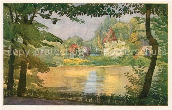 Karlsruhe Baden Stadtgarten Aquarell Wilhelm Volz