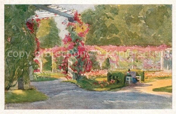 Karlsruhe Baden Stadtgarten Aquarell Wilhelm Volz