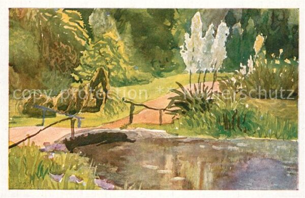 Karlsruhe Baden Stadtgarten Aquarell Wilhelm Volz