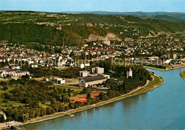 Lahnstein Fliegeraufnahme Lahnmuendung Burg Lahneck