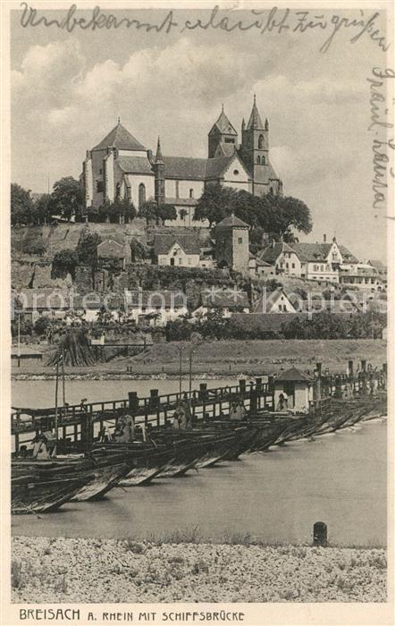 Breisach Rhein Schiffsbruecke Blick zum Muenster