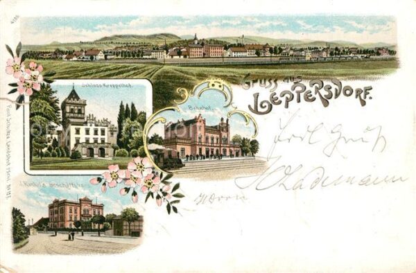 Leppersdorf Daleszow Schlesien Schloss Geschaeftshaus Panoarma Bahnhof