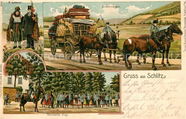 Schlitz Brautwagen Hochzeitszug Brautpaar