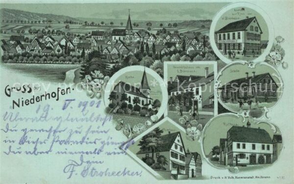 Niederhofen Schwaigern Panorama Kirche Gasthaus Schule Geschaeftshaus Rathaus Pf
