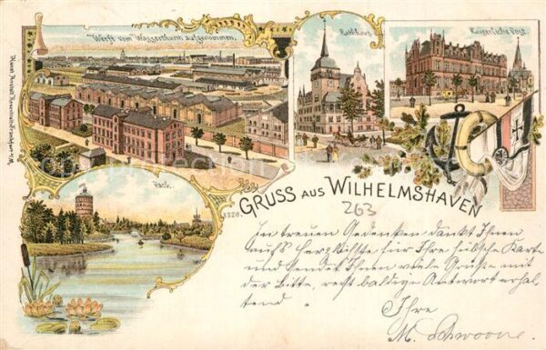 Wilhelmshaven Werft Park Rathaus Kaiserliche Post Litho Deutsche Reichspost