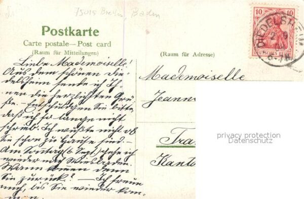 Diedelsheim Panorama Schulhaus Pfarrhaus Post Kirche Litho – Bild 2