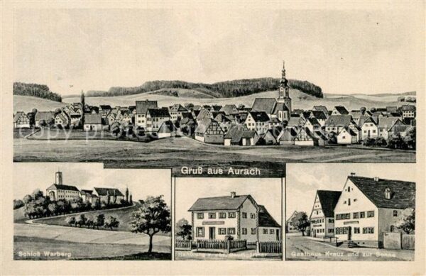 Aurach Mittelfranken Panorama Schloss Warberg Handlung Gasthaus Kuenstlerkarte