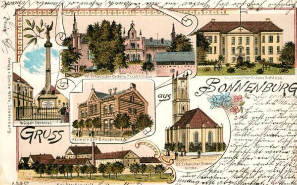 Sonnenburg Slonsk Neumark St Johanniter Ordensschloss Krankenhaus Kirche Litho