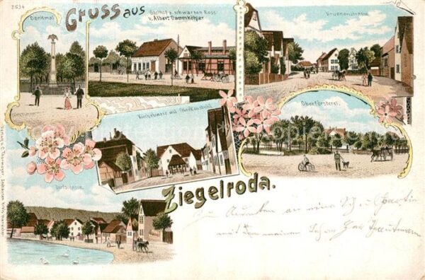 Ziegelroda Denkmal Gasthof Foersterei Strassenpartien Deutsche Reichspost Litho