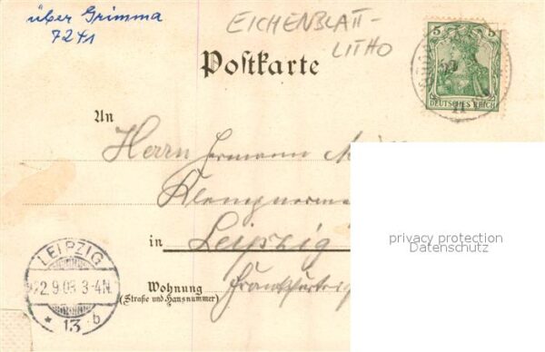 Grossbardau Deutsches Haus Kirche Schule Post Eichenblatt Litho – Bild 2