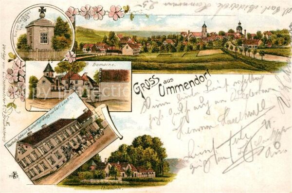 Ummendorf Biberach Ansicht mit Kirche Kriegerdenkmal Domaine Gasthof Muehle Lith