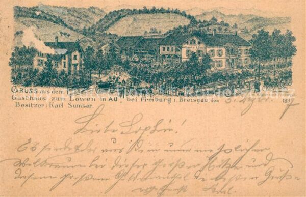 Au Breisgau Gasthaus zum Loewen Deutsche Reichspost Litho