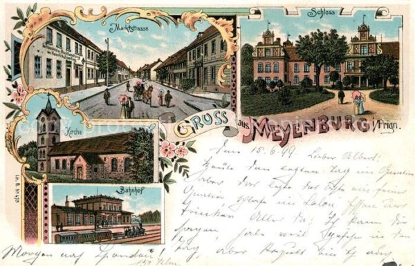 Meyenburg Prignitz Marktstrasse Kirche Bahnhof Schloss Deutsche Reichspost Litho