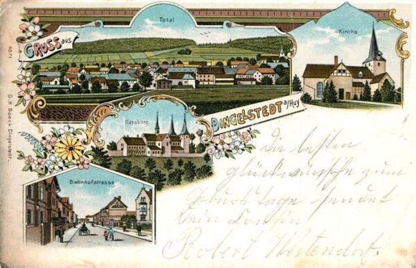 Dingelstedt Huy Totalansicht Kirche Huysburg Bahnhofstrasse Litho