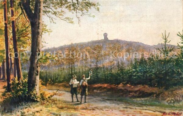 Herzberg Harz Aussichtsturm auf dem Herzberg von Weigelsruhe aus gesehen Kuenstl