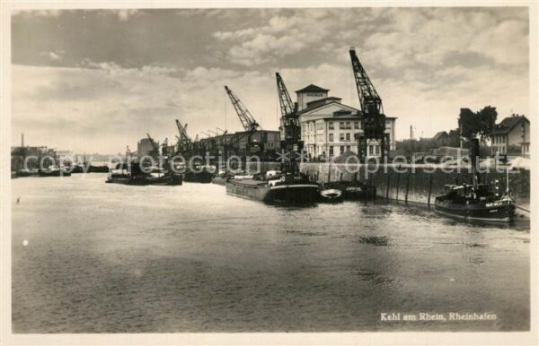 Kehl Rhein Rheinhafen Kraene Lastkaehne