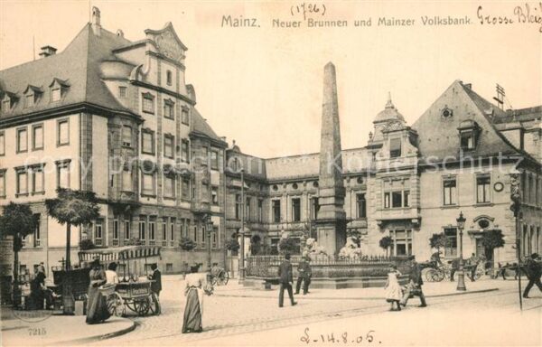 Mainz Rhein Neuer Brunnen und Mainzer Volksbank