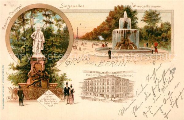 Berlin Siegesallee Wrangelbrunnen Lessing Denkmal Wilhelm Emmer Pianoforte