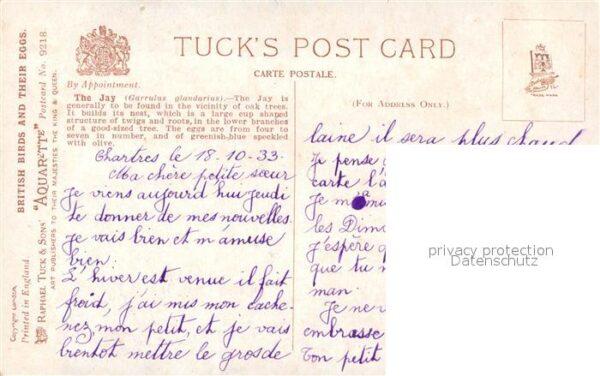 V?gel Jay Eichelh?her Verlag-Tucks-Nr. 9218 – Bild 2