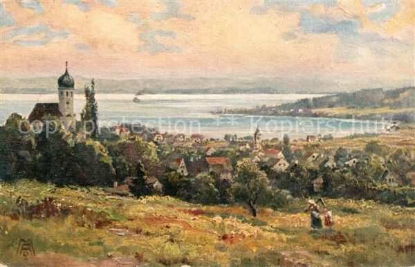 Herrsching Ammersee Panorama Monachia Kunstkarte Nr. 712
