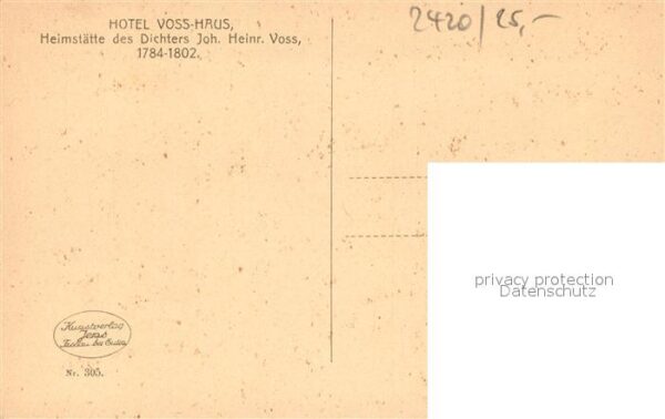 Eutin Hotel Voss Haus Heimstaette des Dichters Joh. Heinrich Voss Kuenstlerkarte – Bild 2