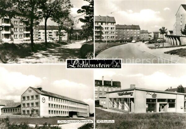 Lichtenstein Sachsen Teilansichten Siedlung Wohnblocks HO Kaufhalle Otto Grotewo