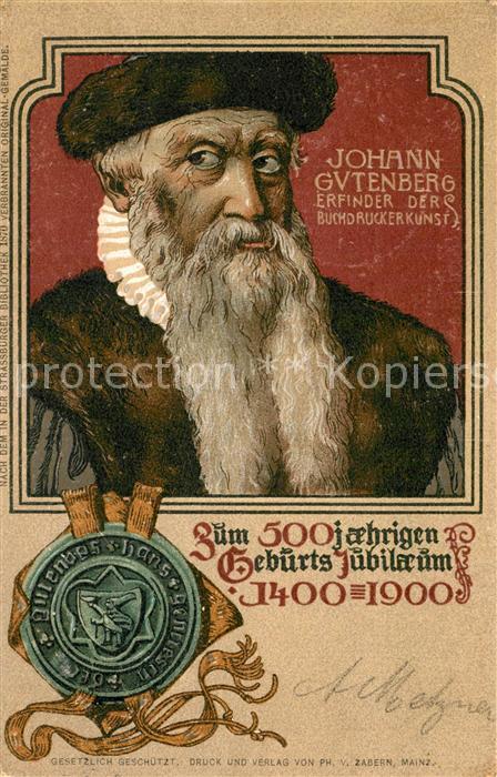 Gutenberg Johannes Buchdruck 500-j?hriges Jubil?um Litho