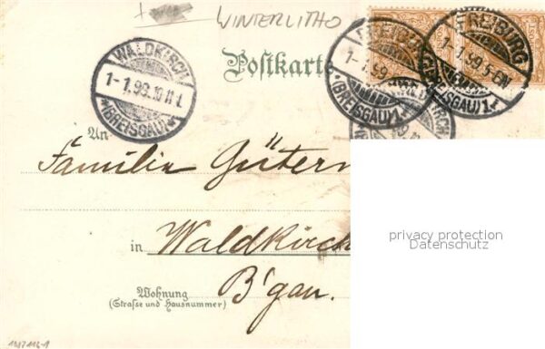 Winterlitho Neujahr Freiburg im Breisgau Kaiserstrasse M?nster Schwabentor – Bild 2